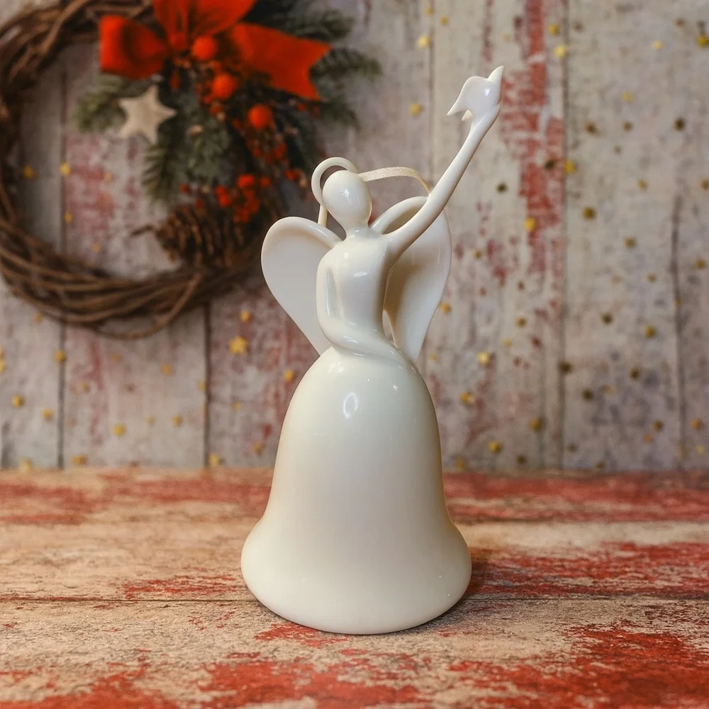 Vtg Bell Circle of Love Blessed Peace Angel Porcelain Figurine Heart Clapper
